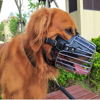 Регулируема предпазна кожена муцуна за кучета, дишаща, средно големи кучета, маска за уста против ухапване, метална маска за уста за Pitbull Wolfhound