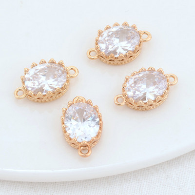 9,5x16MM 14K arany színű sárgaréz és cirkon 2 lyukú ovális összekötő medálok medálok nyaklánc ékszer készítési kellékek barkács kiegészítők