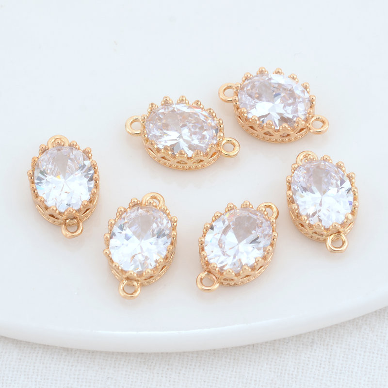 9,5x16MM 14K arany színű sárgaréz és cirkon 2 lyukú ovális összekötő medálok medálok nyaklánc ékszer készítési kellékek barkács kiegészítők