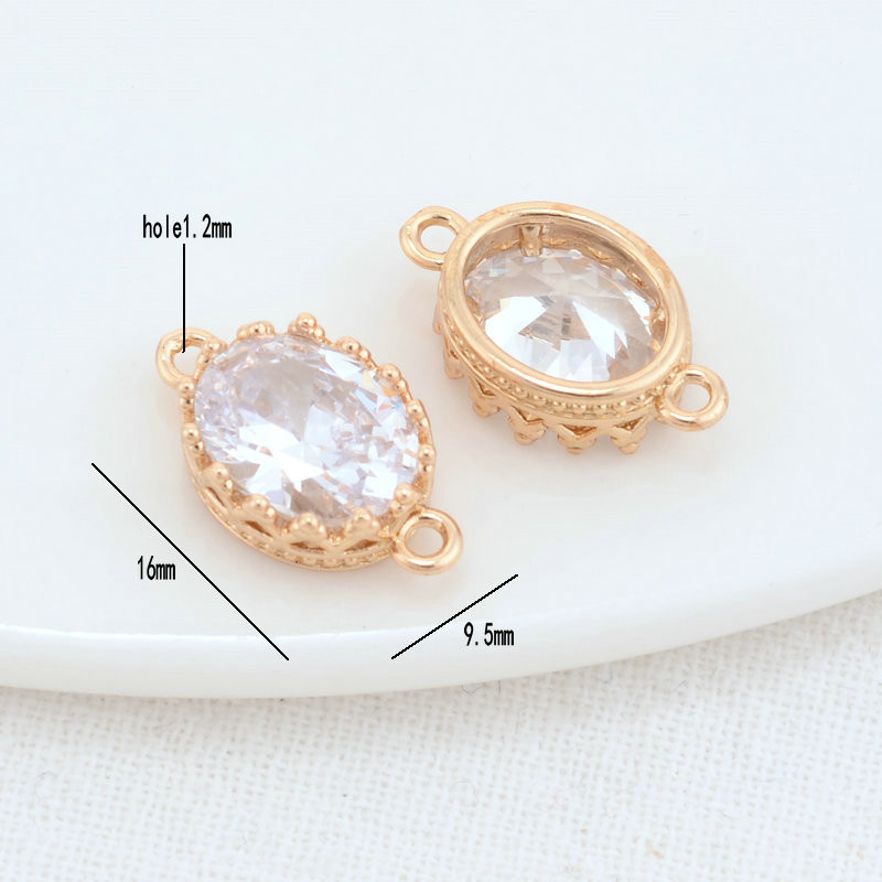 9,5x16MM 14K arany színű sárgaréz és cirkon 2 lyukú ovális összekötő medálok medálok nyaklánc ékszer készítési kellékek barkács kiegészítők
