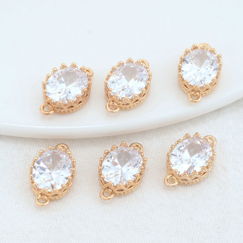 9,5x16MM 14K arany színű sárgaréz és cirkon 2 lyukú ovális összekötő medálok medálok nyaklánc ékszer készítési kellékek barkács kiegészítők