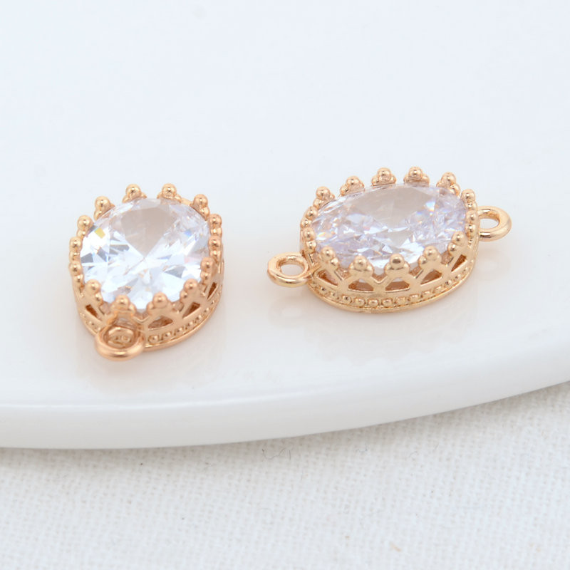 9,5x16MM 14K arany színű sárgaréz és cirkon 2 lyukú ovális összekötő medálok medálok nyaklánc ékszer készítési kellékek barkács kiegészítők