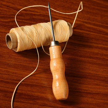 Fenrry Шило за шиене Шило за шиене Дървена дръжка Шила Кожени работни инструменти Шивашки занаят за Направи си сам кожен Обущар Ремонт на платно