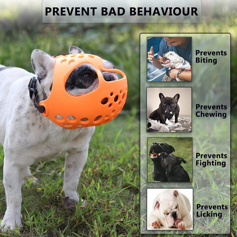 Šuns trumpas snukis Minkštas silikoninis snukis, skirtas kandžiojimui, kramtymui, laižymui prancūzų buldogui, idealiai tinka plokščiaveidžiui agresyviam šuniui