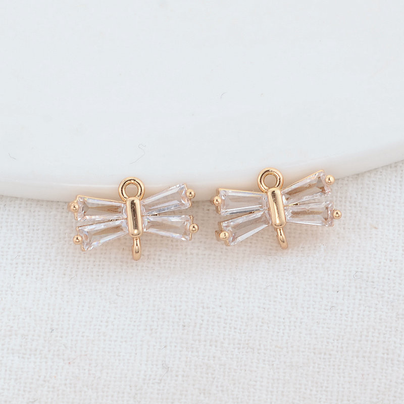 8*13MM 14K culoare aur alamă și zircon forme de bowknot brelocuri pandantive colier cercei bijuterii accesorii bricolaj