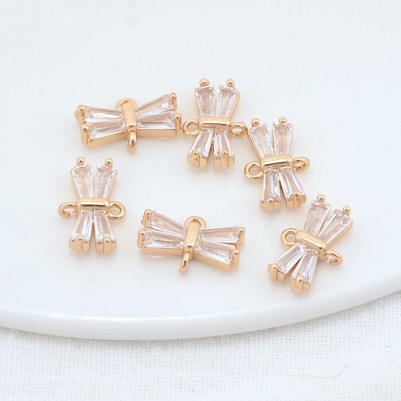 8*13MM 14K culoare aur alamă și zircon forme de bowknot brelocuri pandantive colier cercei bijuterii accesorii bricolaj
