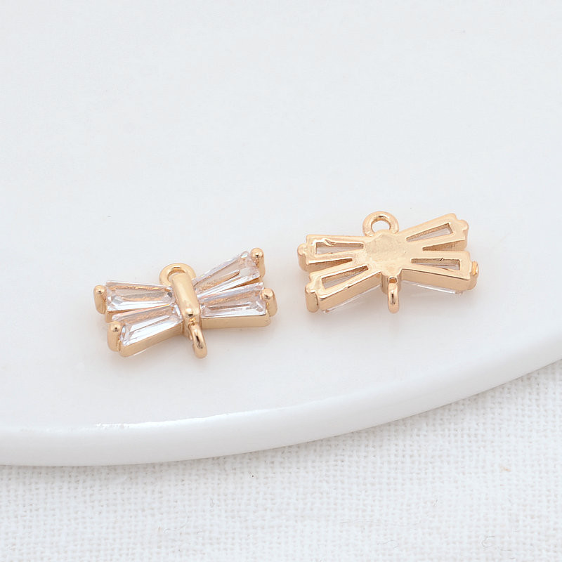 8*13MM 14K culoare aur alamă și zircon forme de bowknot brelocuri pandantive colier cercei bijuterii accesorii bricolaj