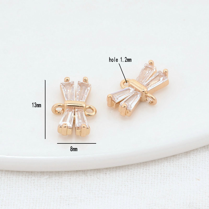 8*13MM 14K culoare aur alamă și zircon forme de bowknot brelocuri pandantive colier cercei bijuterii accesorii bricolaj