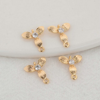 10PCS 10.5*11.5MM 14K златно покритие и цвете от циркон 2 отвора Connect Charms Висулки Консумативи за изработка на бижута Аксесоари Направи си сам