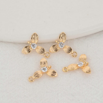 10PCS 10.5*11.5MM 14K златно покритие и цвете от циркон 2 отвора Connect Charms Висулки Консумативи за изработка на бижута Аксесоари Направи си сам