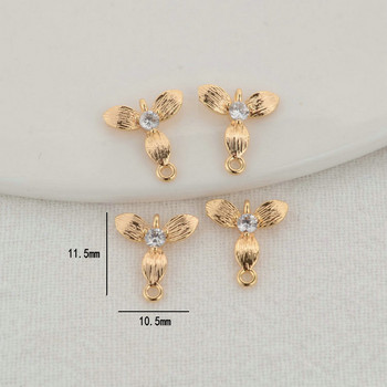 10PCS 10.5*11.5MM 14K златно покритие и цвете от циркон 2 отвора Connect Charms Висулки Консумативи за изработка на бижута Аксесоари Направи си сам