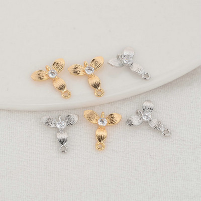 10PCS 10.5*11.5MM 14K златно покритие и цвете от циркон 2 отвора Connect Charms Висулки Консумативи за изработка на бижута Аксесоари Направи си сам