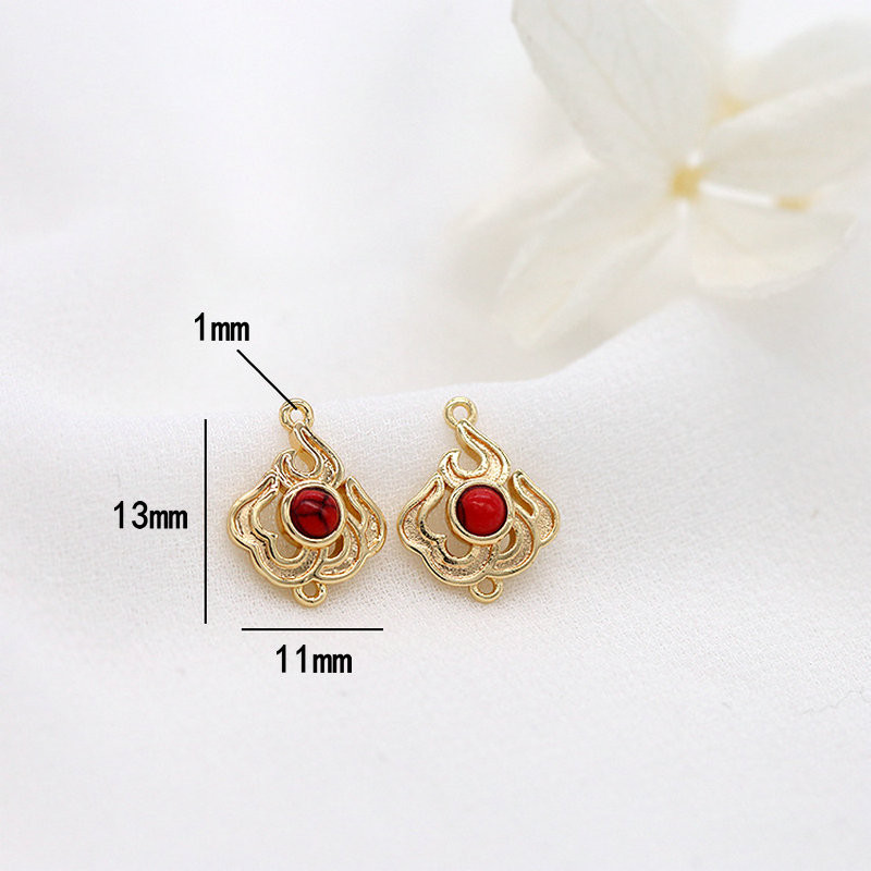 4PCS Златен цвят Месинг с камъни 2 дупки Талисмани Конектор Талисмани във формата на пламък Висулки Консумативи за изработка на бижута Находки направи си сам