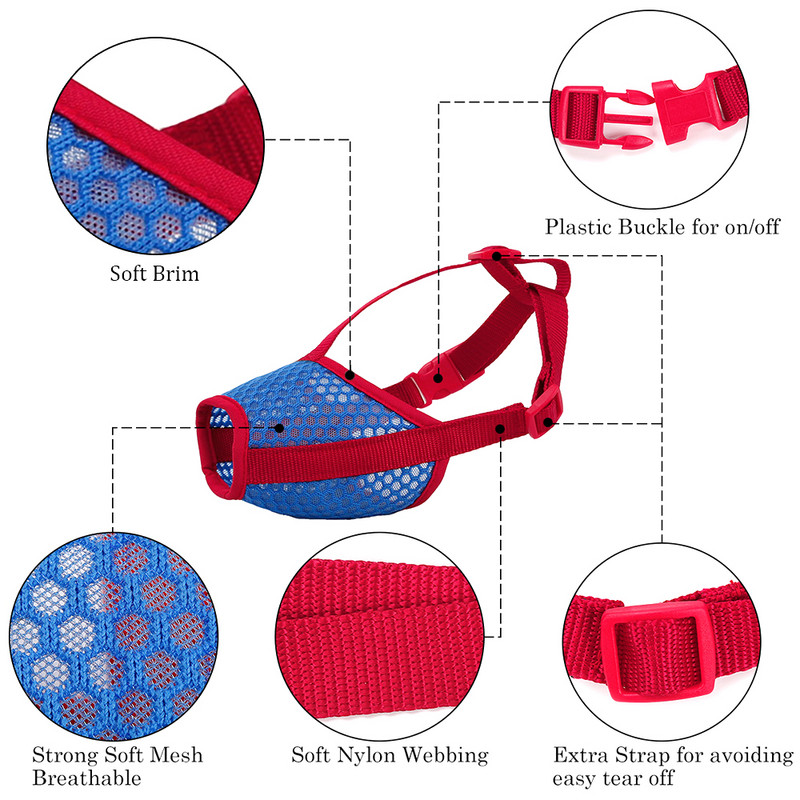 Αναπνεύσιμο νάιλον πλέγμα Μικρό μεσαίο μεγάλο ρύγχος σκύλου Ρυθμιζόμενο κατά του φλοιού μάσκα στόματος κουταβιού Κάλυμμα αξεσουάρ για κατοικίδια Ρύγχος S-2XL