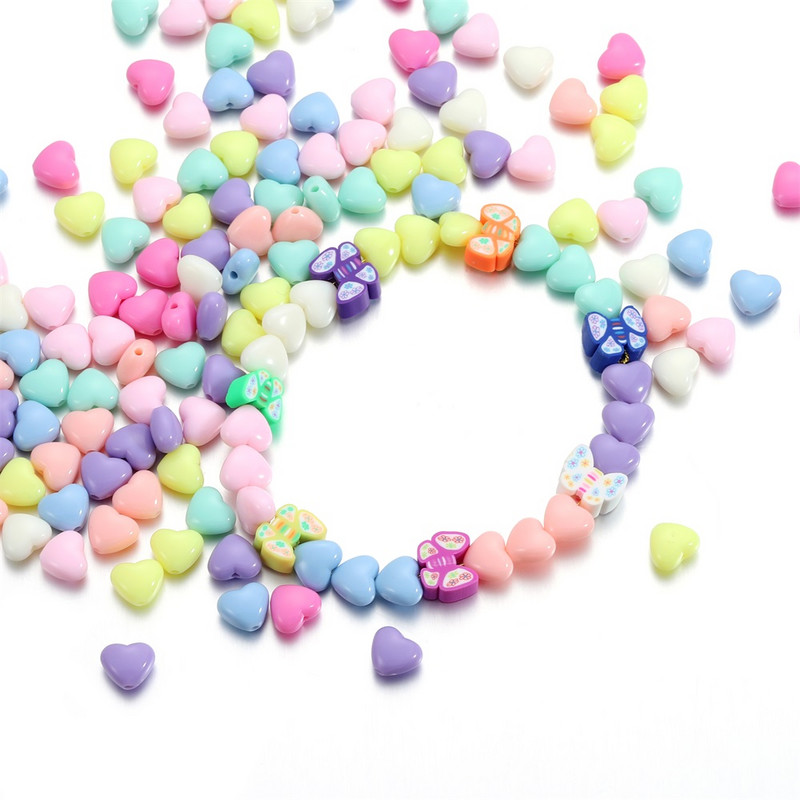 100 τμχ/παρτίδα Ακρυλικές χάντρες γοητείας Χάντρες σε σχήμα καρδιάς Αποστάτες για την κατασκευή DIY Βραχιόλια Κολιέ Χαλαρές χάντρες Αξεσουάρ κοσμημάτων