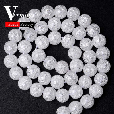Στρογγυλές χάντρες A+Natural White Snow Cracked Crystal For Beadwork Jewelry Making 6/8/10/12mm Diy βραχιόλι κολιέ αξεσουάρ Μαργαριτάρι