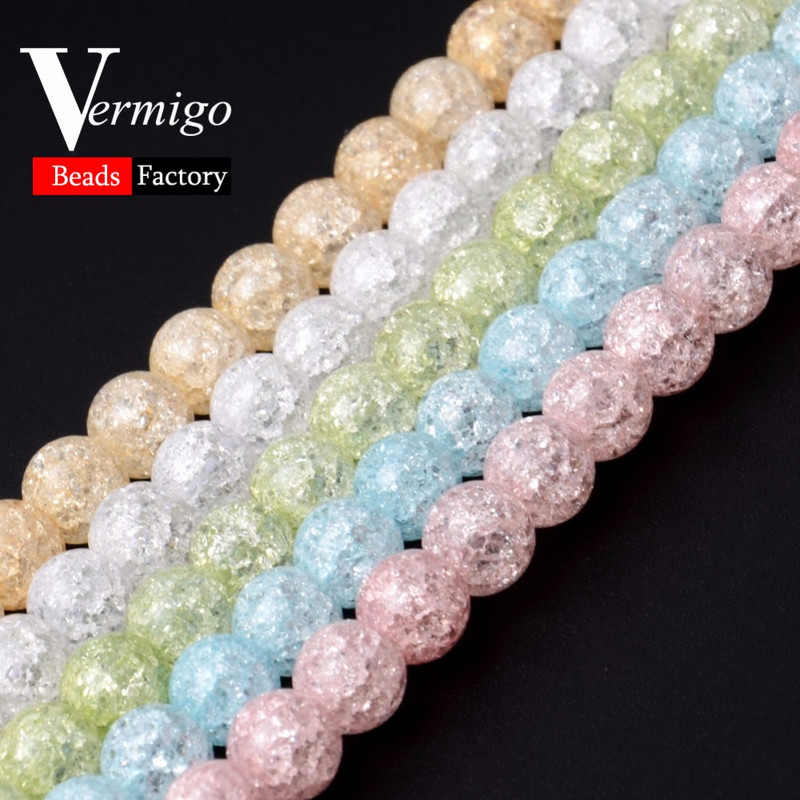 Στρογγυλές χάντρες A+Natural White Snow Cracked Crystal For Beadwork Jewelry Making 6/8/10/12mm Diy βραχιόλι κολιέ αξεσουάρ Μαργαριτάρι