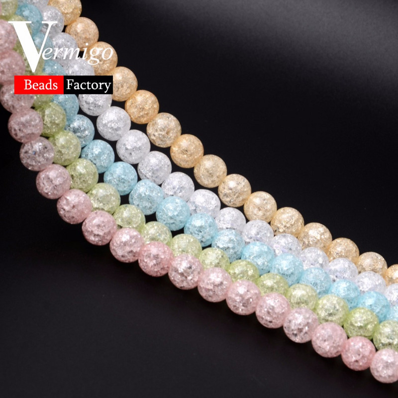 Στρογγυλές χάντρες A+Natural White Snow Cracked Crystal For Beadwork Jewelry Making 6/8/10/12mm Diy βραχιόλι κολιέ αξεσουάρ Μαργαριτάρι