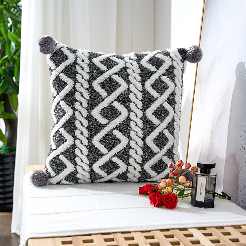 Nordic dekoratív otthoni párnahuzat pompongolyóval bolyhos puha párnahuzat kanapéhoz, hálószoba, fehér 45x45 párnahuzat