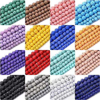 Perle od prirodnog kamena lave 24 boje Vulkanske stijene Okrugle labave odstojne perle za izradu nakita DIY narukvica Ogrlica 4 6 8 10 12 mm