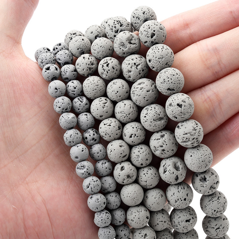 Χάντρες από φυσικές πέτρες λάβας 24 χρωμάτων Volcanic Rock Στρογγυλές Χαλαρές Χάντρες Spacer για Κατασκευή κοσμημάτων Κολιέ βραχιόλι DIY 4 6 8 10 12mm