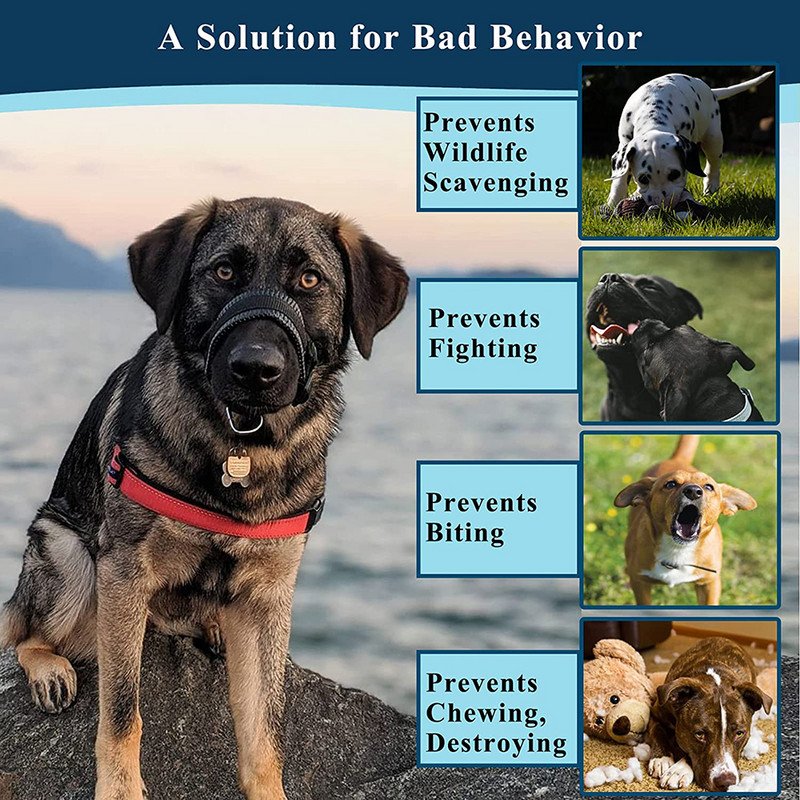 Šuns snukis Minkštas nailoninis antsnukis kramtymui, kvėpuojantis paminkštintas snukio kilpa vidutinio dydžio ir ypač dideliems agresyviems šunims