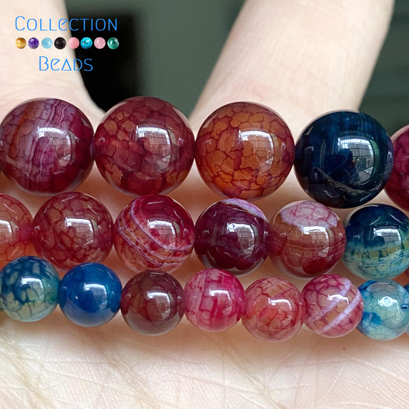 Φυσική τουρμαλίνη Dragon Veins Agates Stone Spacer Στρογγυλή χάντρα για κοσμήματα Κατασκευή 6-10 MM Βραχιόλια DIY Αξεσουάρ Χονδρική 15