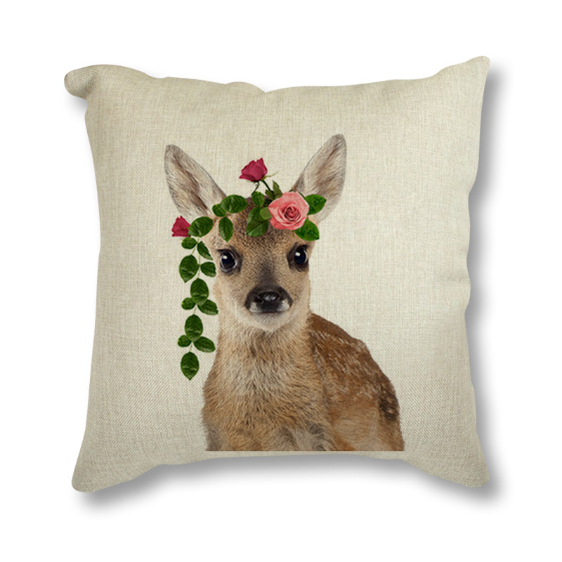 Animal Rabbit Deer Flower Crown Nursery Printed Διακοσμητικό κάλυμμα μαξιλαριού Μαξιλαροθήκη Nordic Cushion Κάλυμμα καναπέ Διακόσμηση αυτοκινήτου