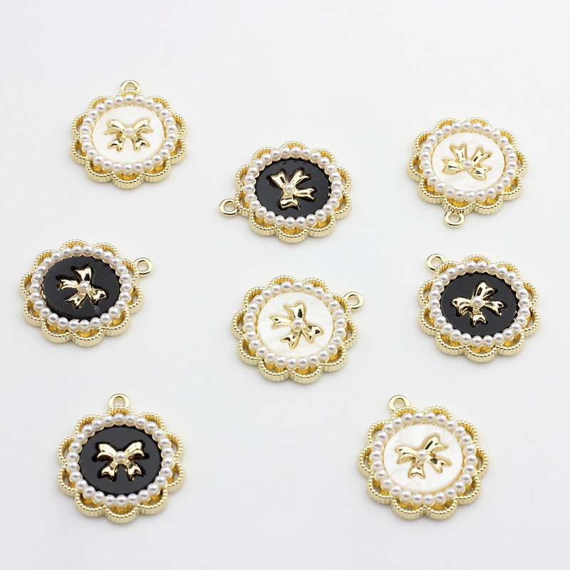Legura cinka Bijela crna Intarzija smole Čipka cvijeće Baza Konektor za naušnice 6 kom/lot za DIY modne dodatke za izradu naušnica