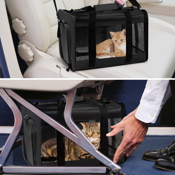 Мека странична чанта за котка Pet Conveyor Ръчна чанта Одобрена от авиокомпанията Сгъваема раница Cat Carrier Светлоотразителни ленти Чанта за транспортиране на котки