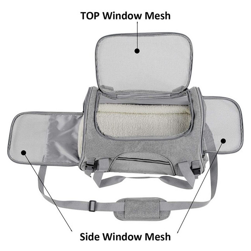 Minkštos naminių gyvūnėlių nešyklės Nešiojamas kvėpuojantis sulankstomas krepšys Kačių šunų nešynų krepšiai Kelionių naminių gyvūnėlių rankinė su fiksuojamais apsauginiais užtrauktukais