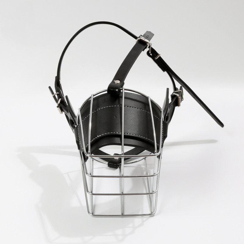 Nuo įkandimo žievė kramtomas didelis šuns snukio kaukė Tvirtas metalinis viela Krepšelis šuniui Burnos snukiukai Reguliuojamas odinis dirželis augintinio burnos dangtelis