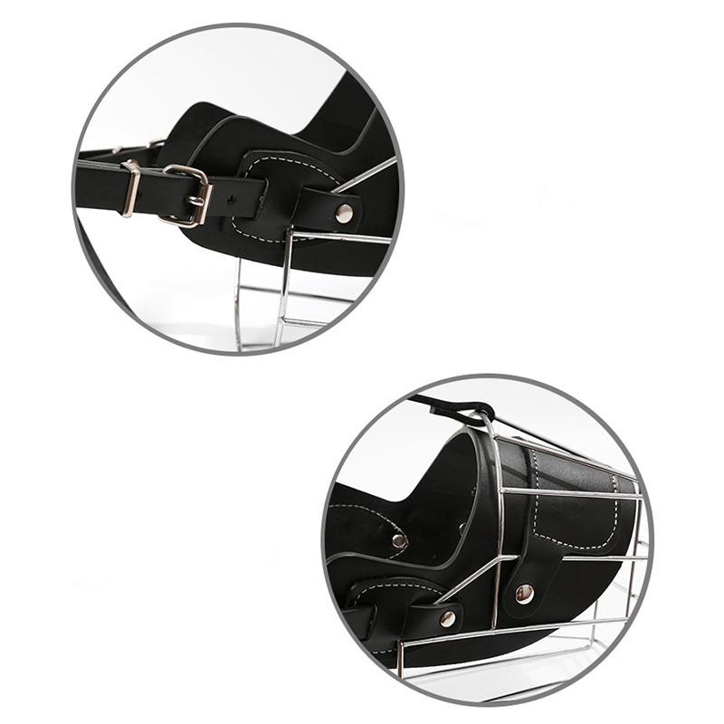 Nuo įkandimo žievė kramtomas didelis šuns snukio kaukė Tvirtas metalinis viela Krepšelis šuniui Burnos snukiukai Reguliuojamas odinis dirželis augintinio burnos dangtelis