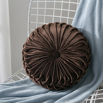 Модна кадифена плисирана кръгла подова възглавница Пуф за възглавници Мек удобен декор за домашен диван
