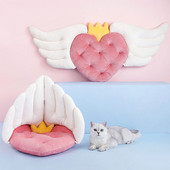 Σπίτι κρεβατιού για γάτες για σκύλους Φορητό μαξιλάρι για κατοικίδια Μικρό στρώμα κρεβατιού για γάτα για σκύλους Μαλακό βελούδινο μαξιλάρι για κρεβάτι γάτας με φτερούγες άγγελου Puppy Chihuahua Kennel