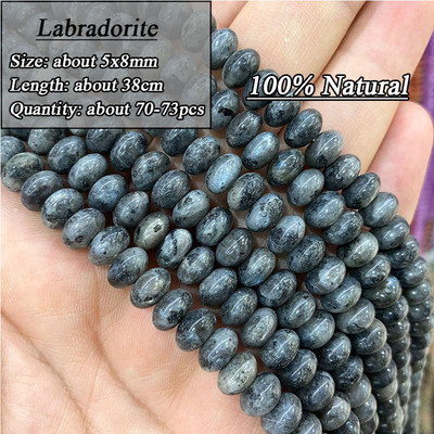 5*8mm-es Rondelle Természetes Kő Jades Agat Labradorit Amazonit Kerek Kerek Távtartó Gyöngy ékszerekhez Készíts Diy karkötő kiegészítők