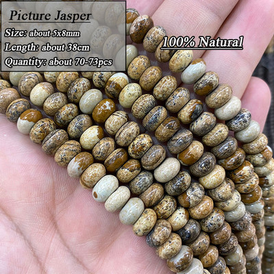 5*8mm-es Rondelle Természetes Kő Jades Agat Labradorit Amazonit Kerek Kerek Távtartó Gyöngy ékszerekhez Készíts Diy karkötő kiegészítők