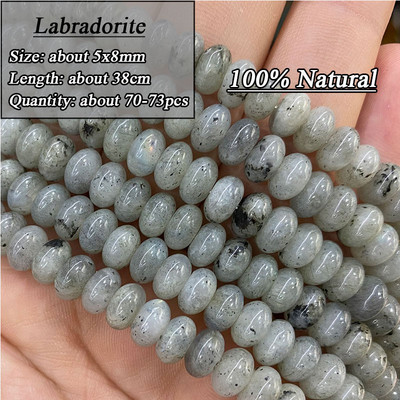 5*8mm-es Rondelle Természetes Kő Jades Agat Labradorit Amazonit Kerek Kerek Távtartó Gyöngy ékszerekhez Készíts Diy karkötő kiegészítők