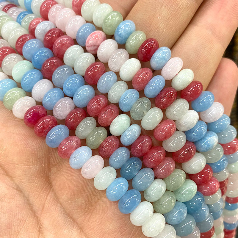 5*8mm-es Rondelle Természetes Kő Jades Agat Labradorit Amazonit Kerek Kerek Távtartó Gyöngy ékszerekhez Készíts Diy karkötő kiegészítők