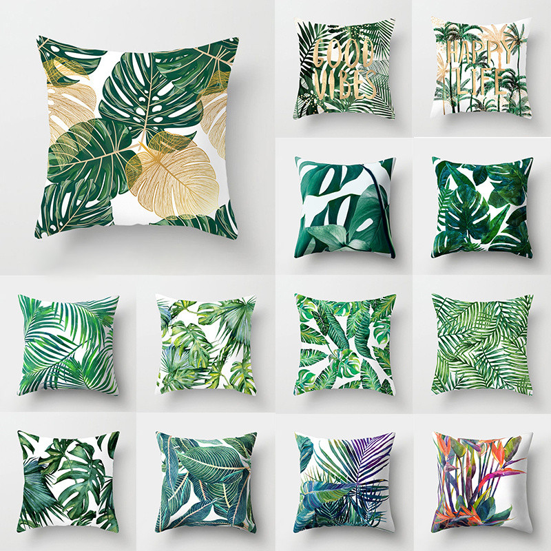 3db Green Tropical Leaves kaktusz párnahuzat 45x45cm márvány geometrikus poliészter párnahuzat nappali kanapé szék lakberendezés