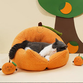 Σπίτι κρεβατιού για γάτες για κατοικίδια Άνοιξη φθινόπωρο Χαριτωμένα πορτοκάλια κινουμένων σχεδίων Μαλακό βελούδινο ζεστό μαξιλάρι χαλάκι Κουτάβι για γάτα Κρεβάτι για γάτας Αξεσουάρ για κατοικίδια