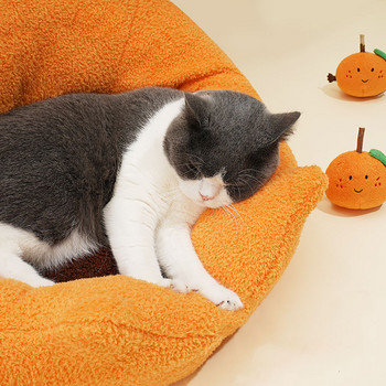 Σπίτι κρεβατιού για γάτες για κατοικίδια Άνοιξη φθινόπωρο Χαριτωμένα πορτοκάλια κινουμένων σχεδίων Μαλακό βελούδινο ζεστό μαξιλάρι χαλάκι Κουτάβι για γάτα Κρεβάτι για γάτας Αξεσουάρ για κατοικίδια