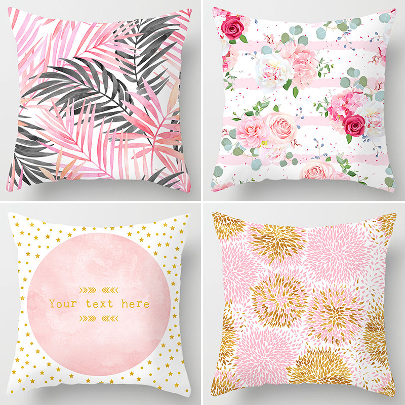3db Rózsaszín Virág Toll Poliészter Párnahuzat Nappali Kanapé Otthoni Dekoráció 45x45cm Levelek Növényi Márvány derékpárnahuzat