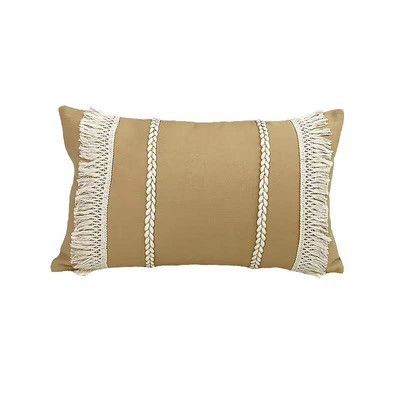 Boho stílusú lenvászon pamut párnahuzat Otthoni dekoratív bézs párnahuzat bojtokkal tömör párnahuzatok 45x45cm/30x50cm