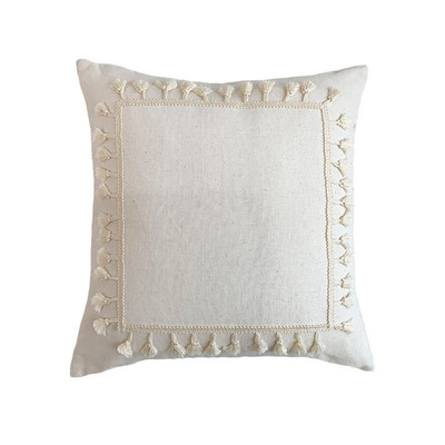 Boho stílusú lenvászon pamut párnahuzat Otthoni dekoratív bézs párnahuzat bojtokkal tömör párnahuzatok 45x45cm/30x50cm