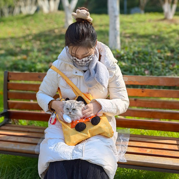 Canvas Sling Handbag Μικρή τσάντα για κατοικίδια με έναν ώμο με τρύπα φερμουάρ Κινούμενα σχέδια για υπαίθρια ταξίδια αγορών Φορητή τσάντα μεταφοράς σκύλου για γάτα