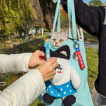 Платнена ръчна чанта с прашка Малък домашен любимец Чанта за едно рамо с дупка за цип Карикатура Пътуване на открито Пазаруване Преносима чанта за куче и котка