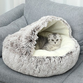 Ζεστό κρεβάτι γάτας με φωλιά για κατοικίδια Χειμερινό μακρύ, βελούδινο, στρογγυλό σπιτάκι για γάτα, καλάθι για κουτάβι, ημικλειστό μαξιλάρι για κρεβάτι για κατοικίδια