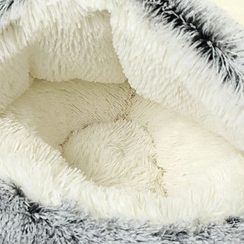 Ζεστό κρεβάτι γάτας με φωλιά για κατοικίδια Χειμερινό μακρύ, βελούδινο, στρογγυλό σπιτάκι για γάτα, καλάθι για κουτάβι, ημικλειστό μαξιλάρι για κρεβάτι για κατοικίδια