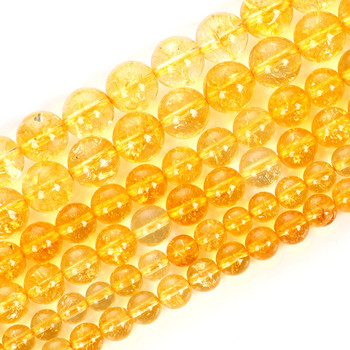 Φυσικές Κιτρίνες Στρογγυλές Πέτρινες Χάντρες Για Κατασκευή Κοσμημάτων Βραχιόλι Κολιέ DIY 6mm-10mm Χειροποίητο Spacer Loose Beads Yellow Crystal